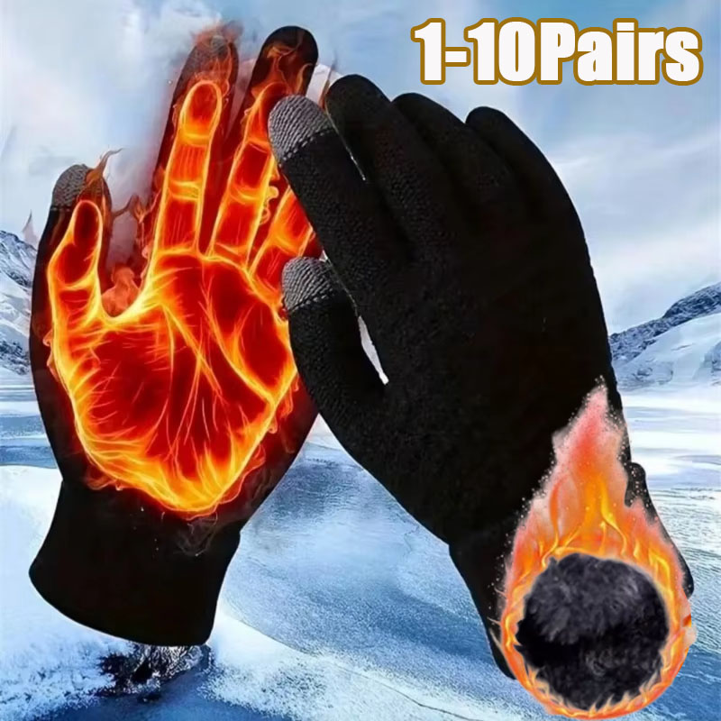 Winter Cycling Commute - 1–10 Paar dicke, gestrickte Touchscreen-Handschuhe, thermisch,